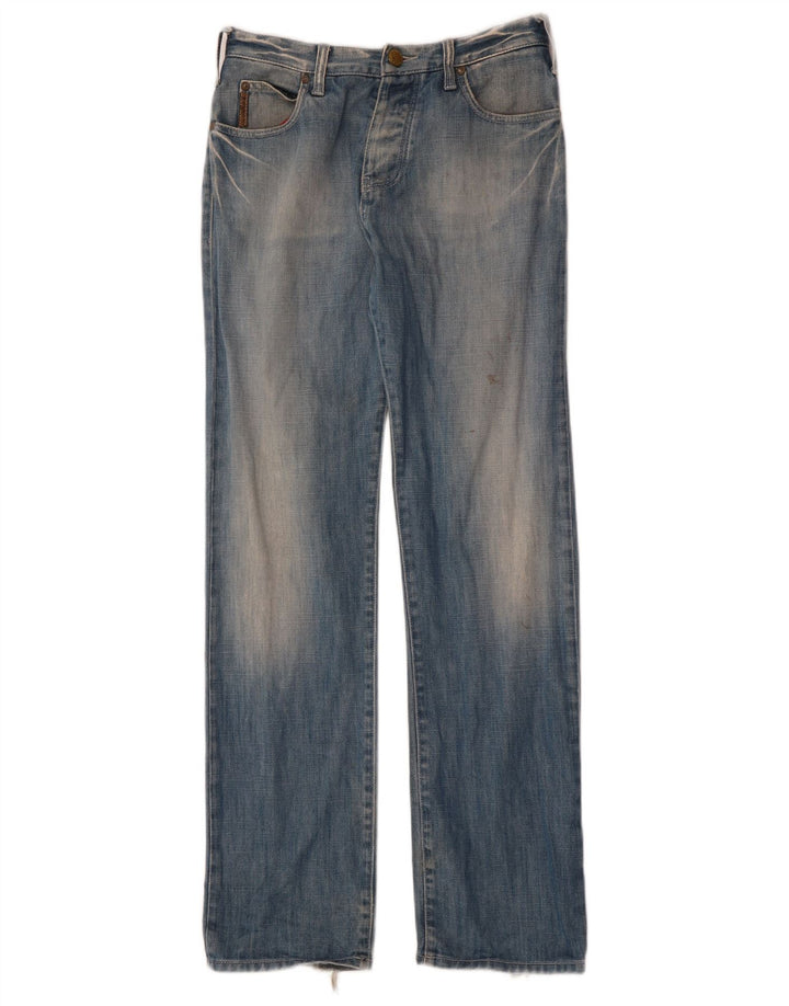 ARMANI Mens Graphic Distressed Straight Jeans W29 L31 Blue
