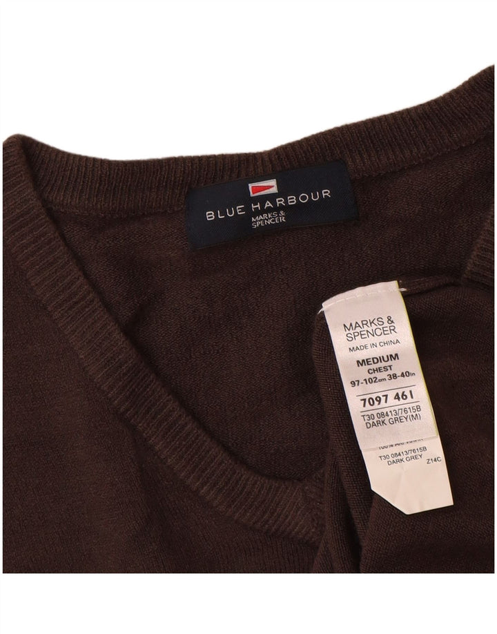 Marks & Spencer Mens Blue Harbour V-Neck Jumper Sweater Medium Grey Acrylic