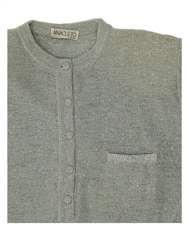 VINTAGE Womens Button Neck Jumper Sweater UK 10 Small Grey Vintage Vintage and Second-Hand Vintage from Messina Hembry 