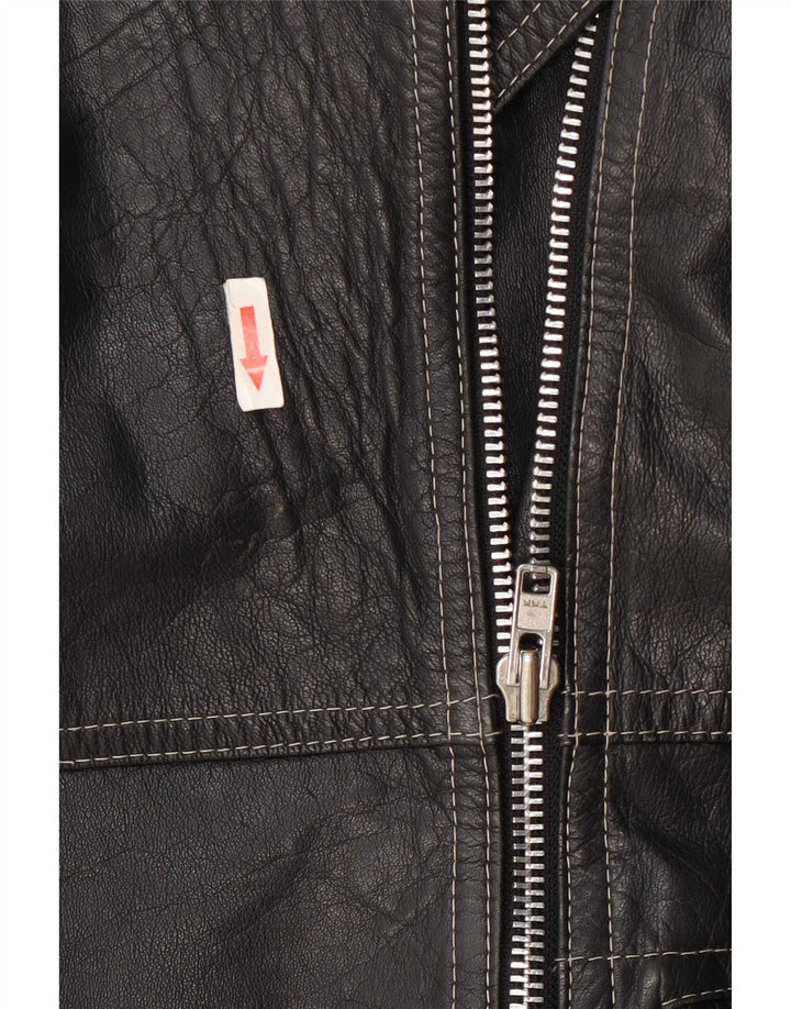 Vintage dame biker læderjakke IT 48 XL Sort