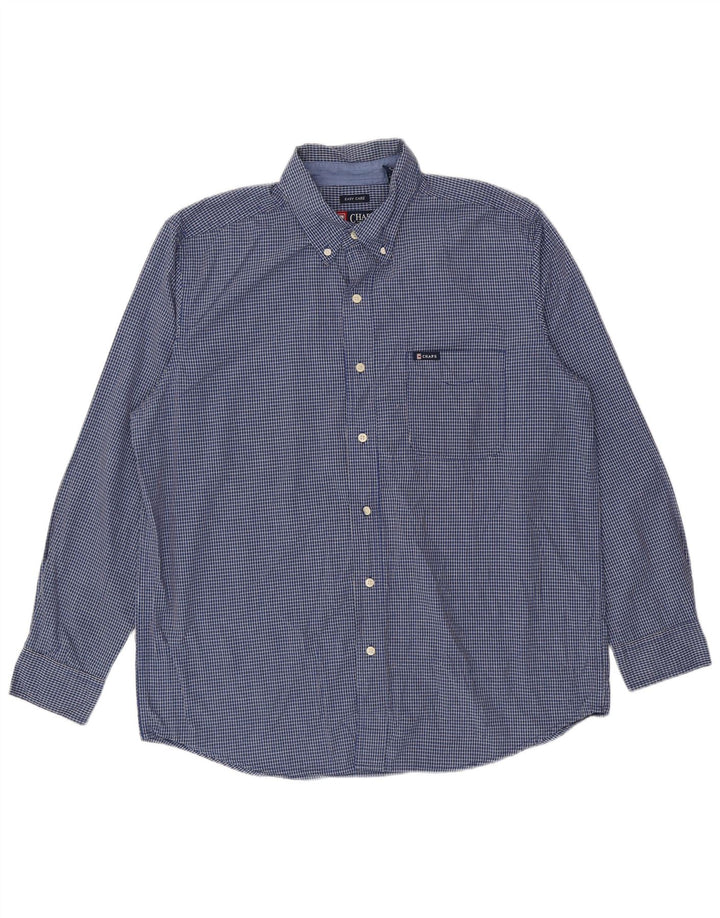Chaps Mens Easy Care Shirt Large Blue Check Cotton