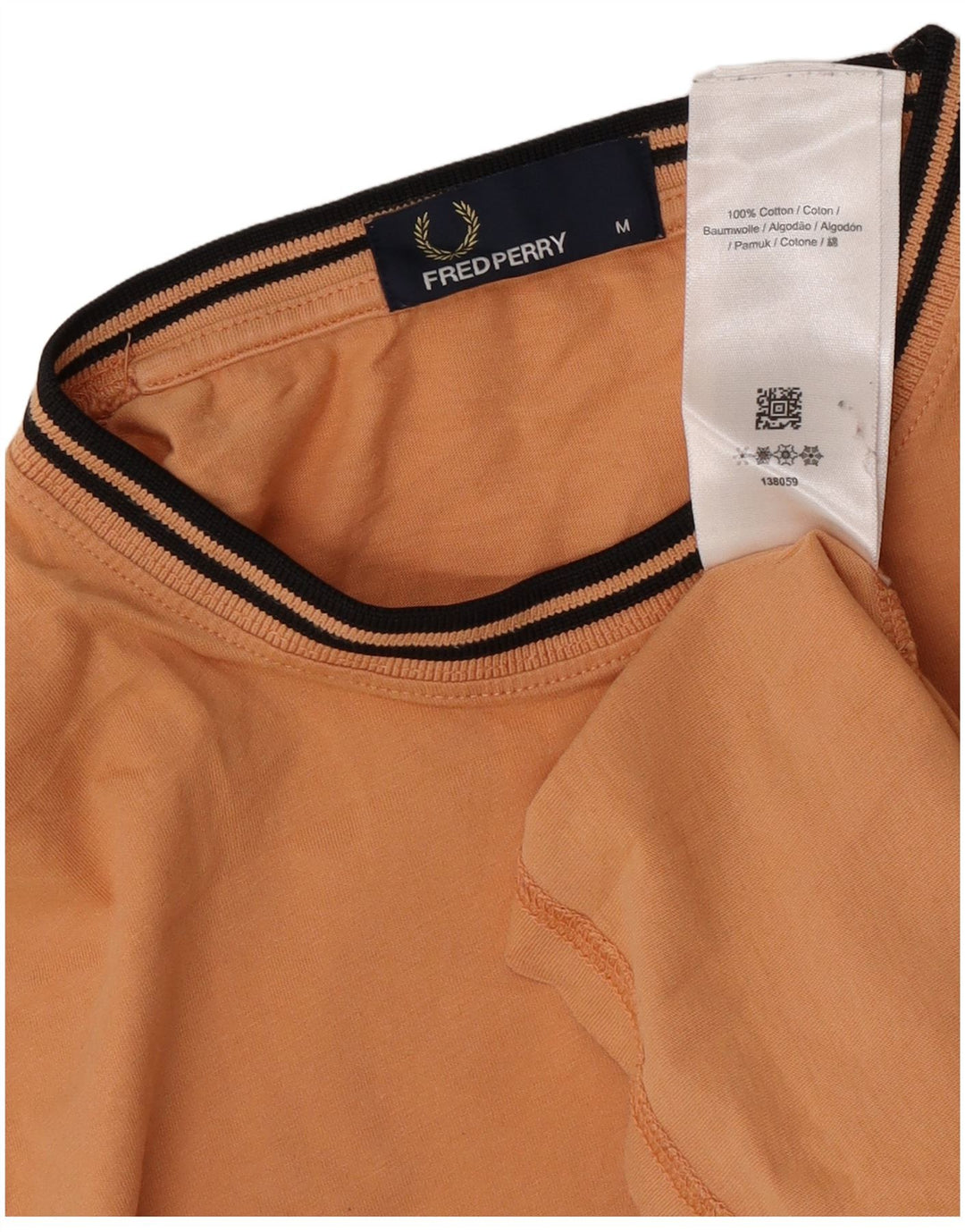 Fred Perry Mens T-Shirt Top Medium Orange Striped Cotton