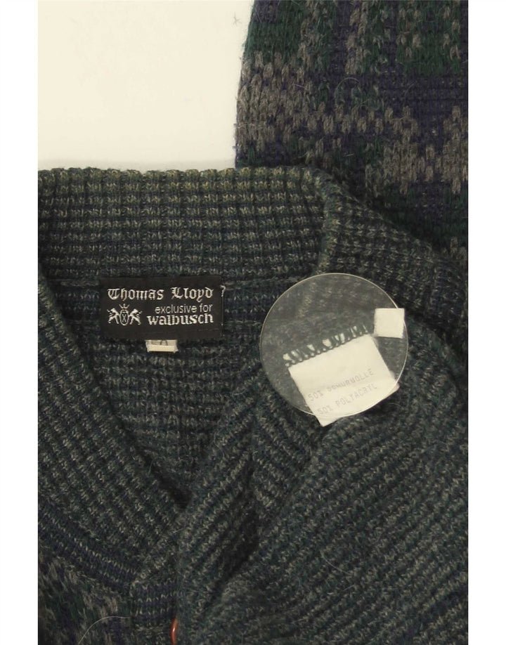 Walbusch Mens Cardigan Sweater IT 50 Medium Green Geometric Wool