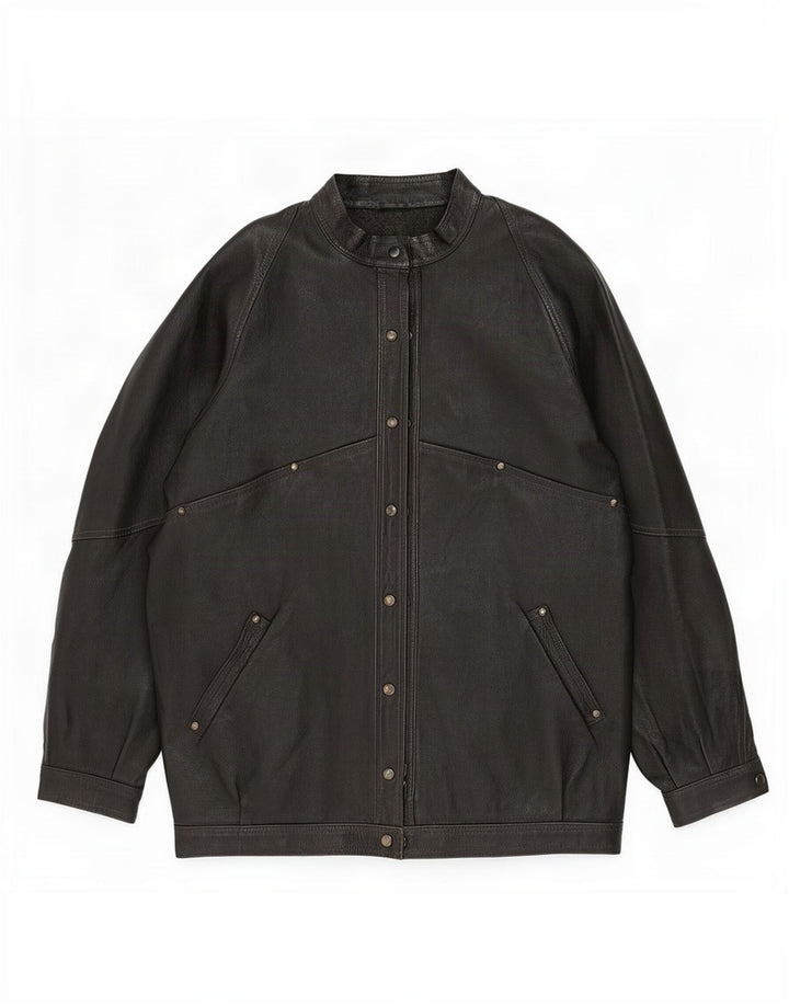 Giacca in pelle vintage da donna UK 14 grande nera