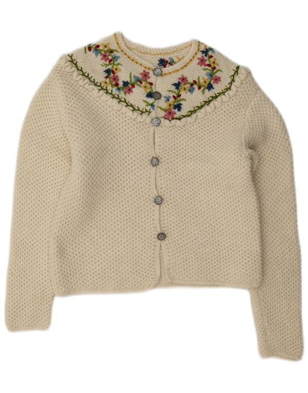 Vintage Damen Cardigan Pullover UK 8 Small Off White Floral