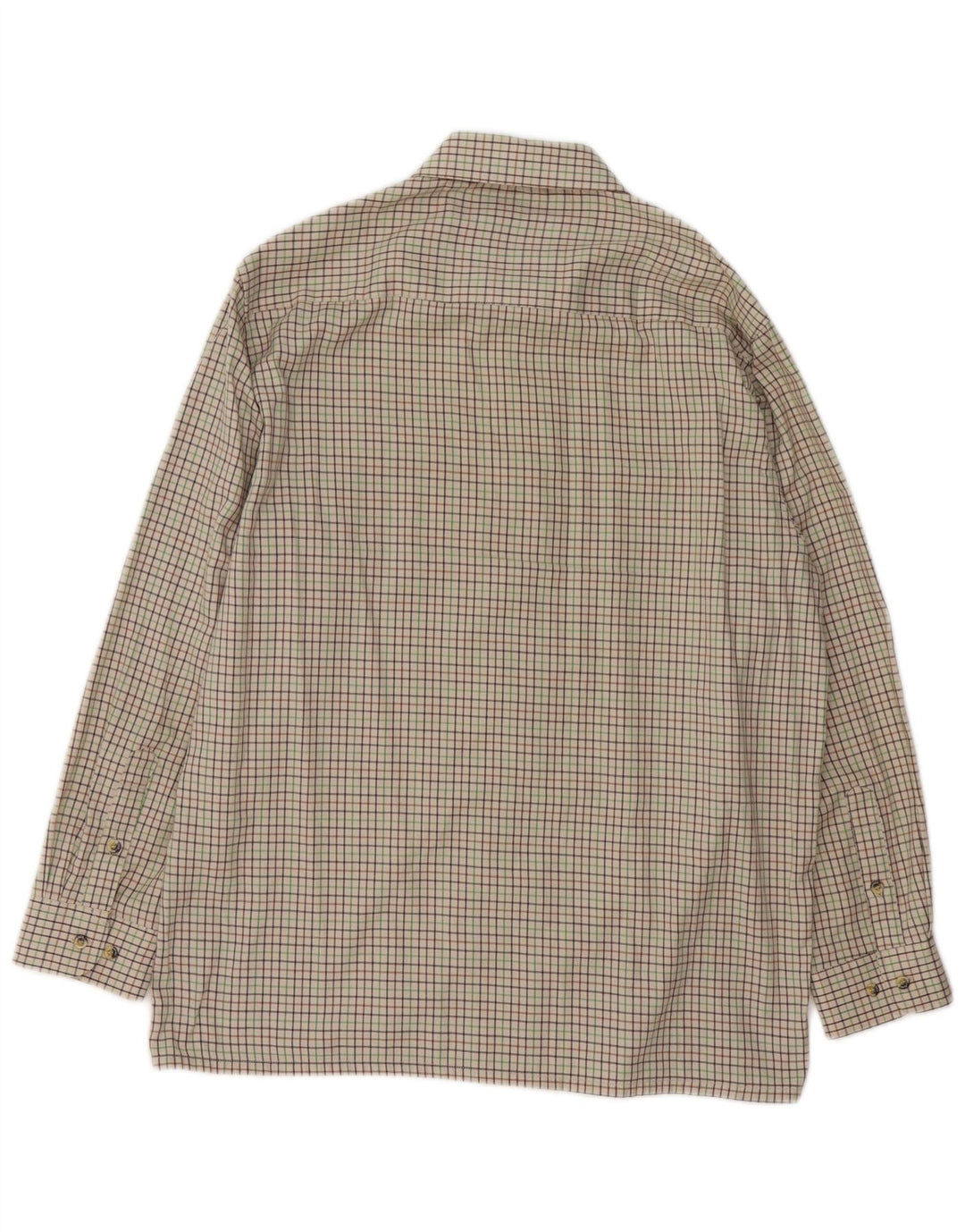 Vintage Mens Shirt Size 16 1/2 Large Beige Check Polyester