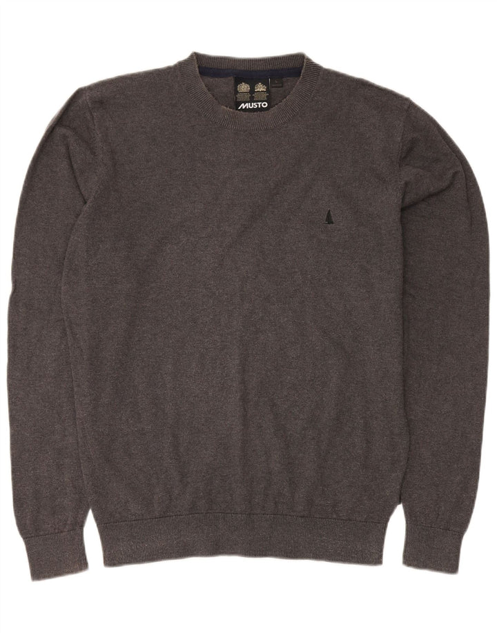 MUSTO Mens Crew Neck Jumper Sweater Large Grey Cotton