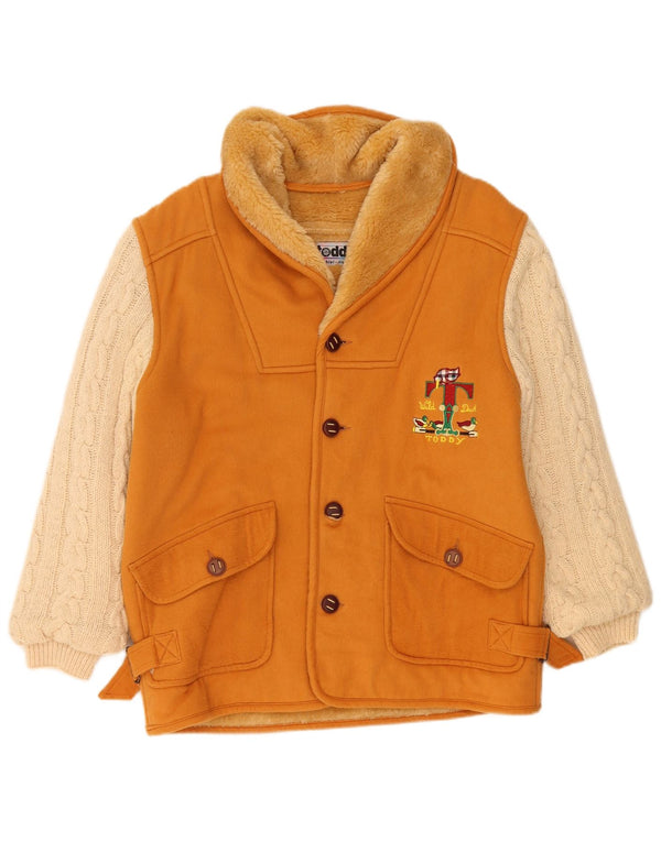 Vintage mujer gráfica Sherpa chaqueta Reino Unido 16 grande beige colorblock acrílico
