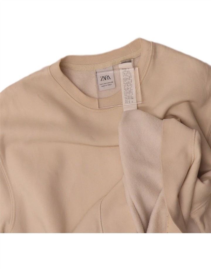 ZARA Womens Oversized Sweatshirt Jumper UK 10 Small Beige Cotton Vintage Zara and Second-Hand Zara from Messina Hembry 