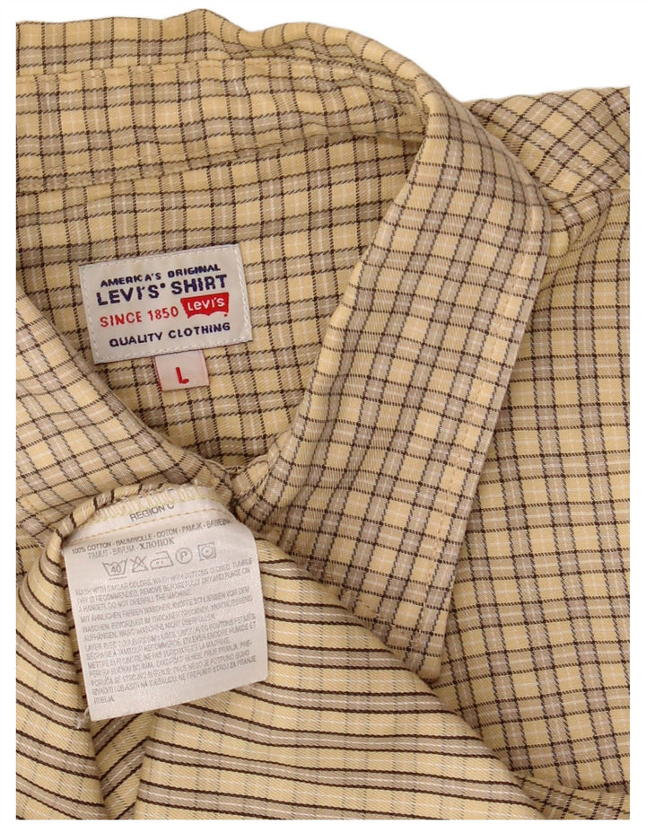 Koszula męska z krótkim rękawem Levi's, duża, beżowa, bawełniana w kratę