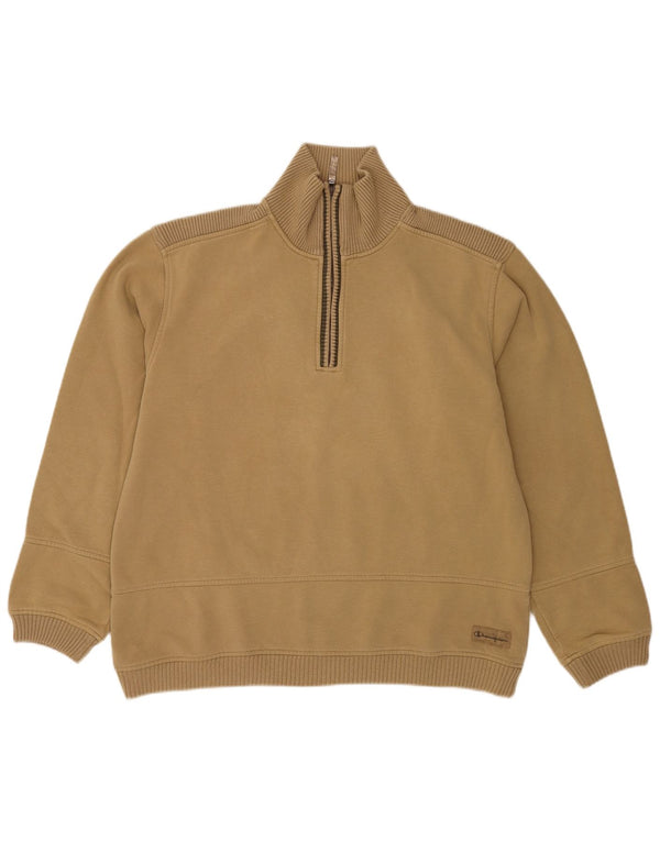 Felpa Champion da uomo con zip e collo, maglione XL, cotone beige