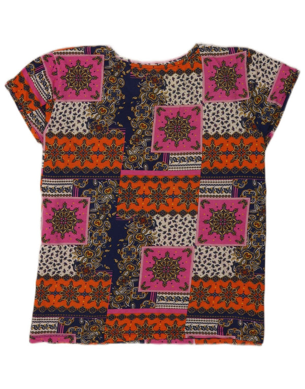 vintage Womens Graphic T-Shirt Top UK 14 Medium Multicolore Festival