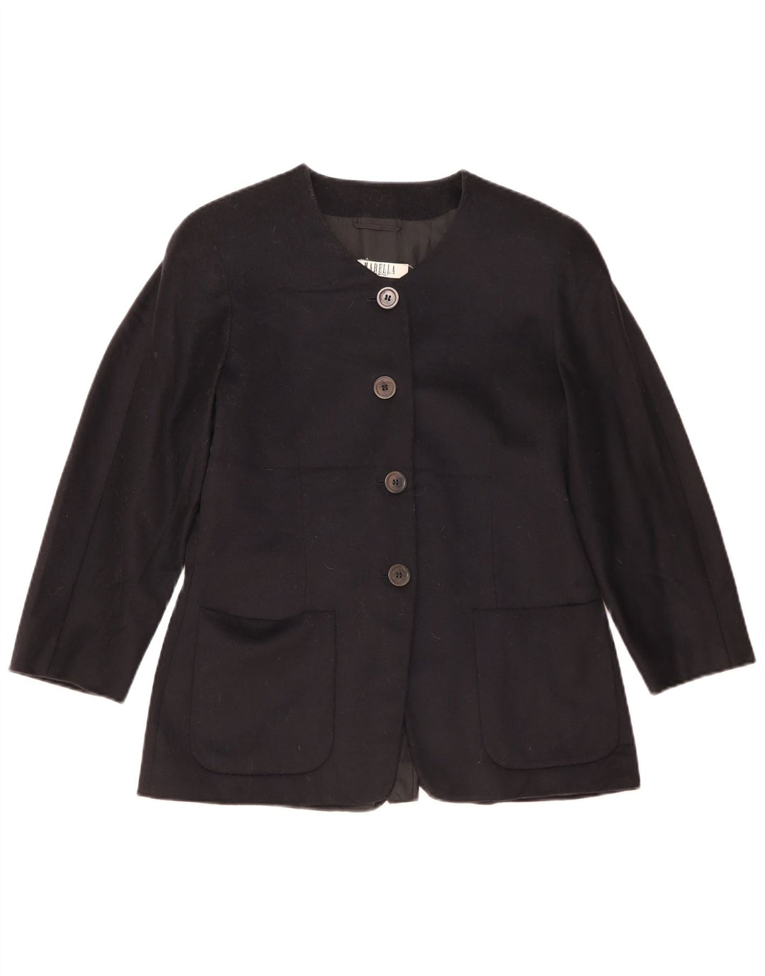 Marella Womens 4 Button Blazer Jacket UK 16 Large Navy Blue Wool