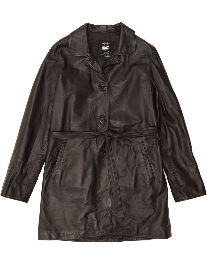MAX Womens Leather Coat UK 14 Large Black Vintage Max and Second-Hand Max from Messina Hembry 