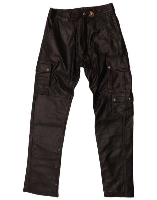Belstaff Mens Leather Cargo Trousers Small W30 L29 Black Leather Biker