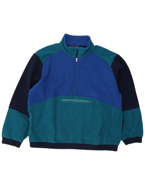 Vintage Herren-Fleecepullover mit Reißverschluss, 2XL, Blau, Farbblock