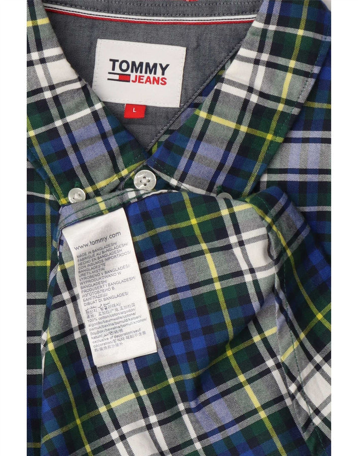 Tommy Hilfiger Mens Flannel Shirt Large Blue Check Cotton