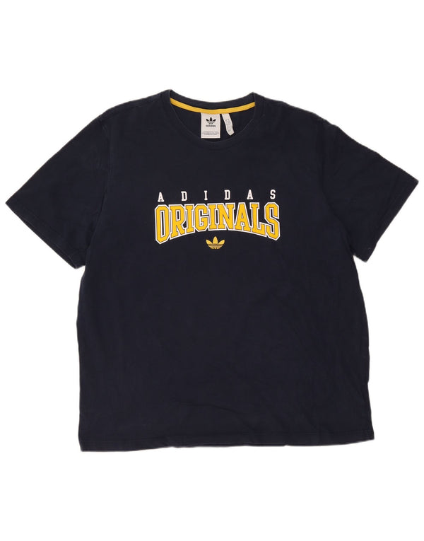 T-shirt grafica da uomo Adidas Top XL in cotone blu navy