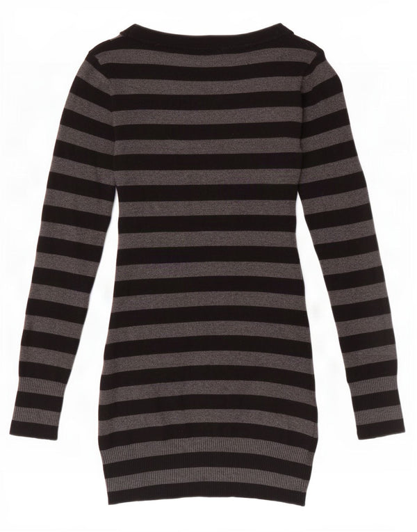 Jane Norman Damen Longline-Pullover mit V-Ausschnitt, Gr. 10, Größe S, grau gestreift