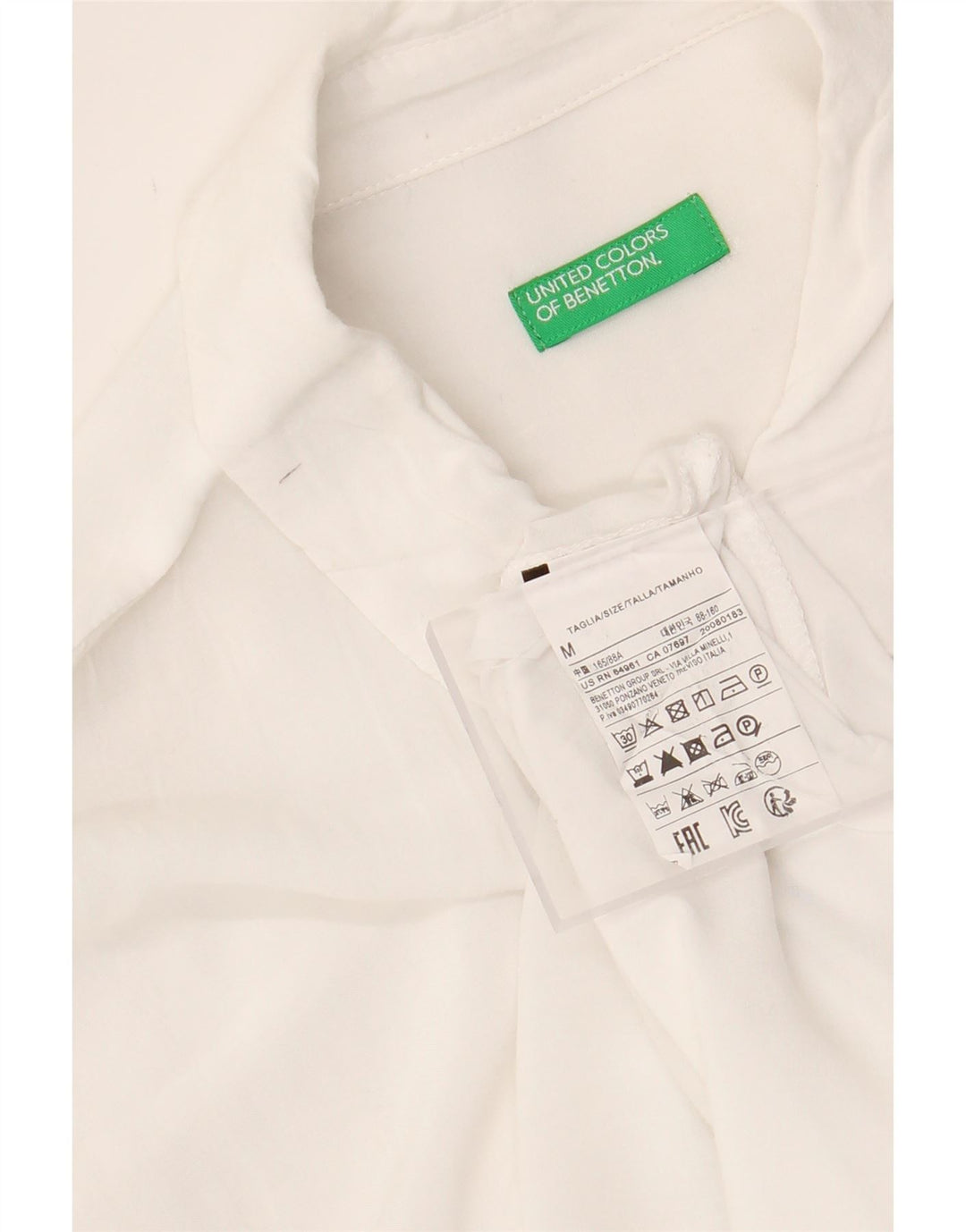 BENETTON Womens Shirt UK 14 Medium White Viscose Vintage Benetton and Second-Hand Benetton from Messina Hembry 