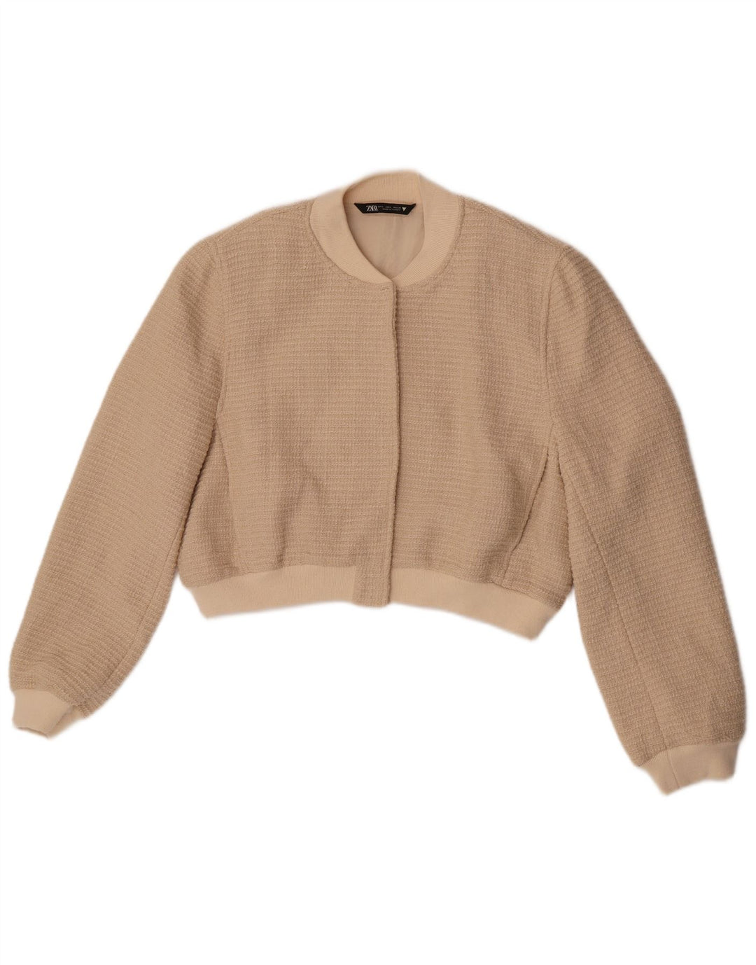 Zara Womens Bomber Jacket UK 16 Large Beige Cotton