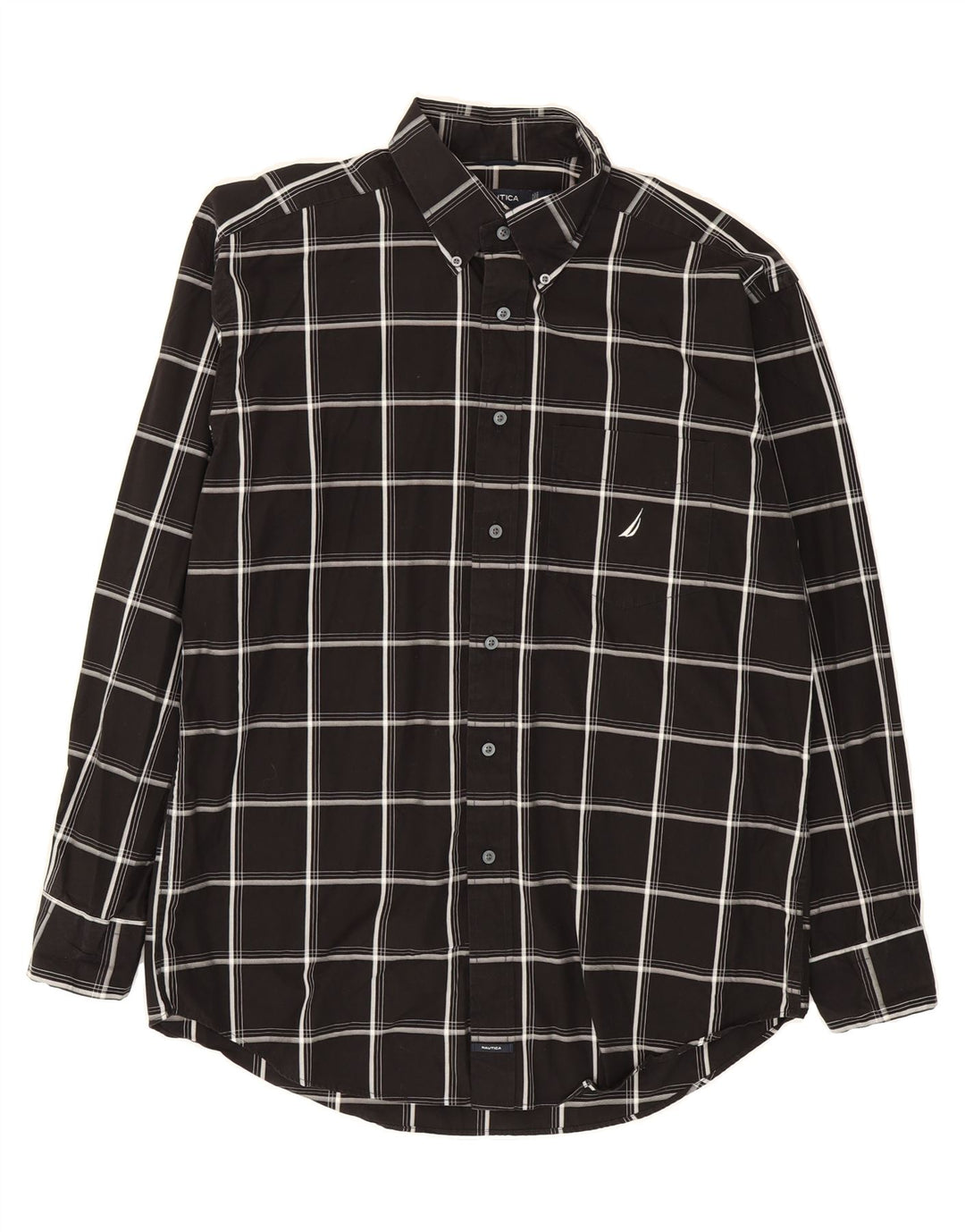 NAUTICA Mens Shirt Large Black Check Cotton Vintage Nautica and Second-Hand Nautica from Messina Hembry 