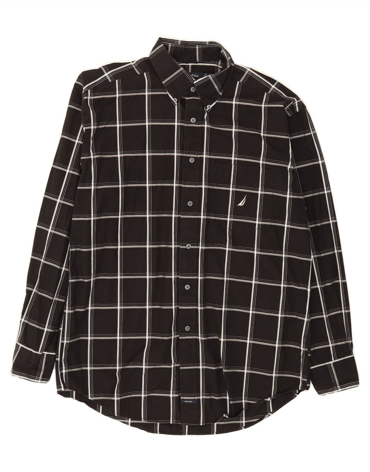 NAUTICA Mens Shirt Large Black Check Cotton Vintage Nautica and Second-Hand Nautica from Messina Hembry 