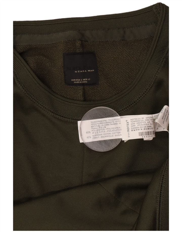 Zara Mens Sweatshirt Jumper Large Khaki Polyester