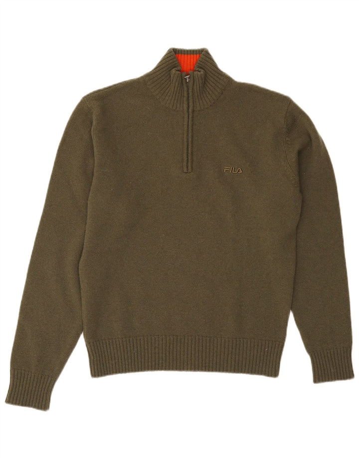 Fila Mens Zip Neck Jumper Sweater Small Khaki Wool