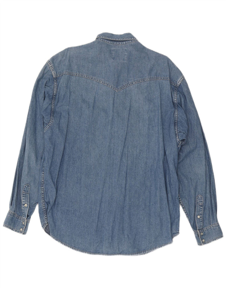 Wrangler Mens Western Denim Shirt Large Blue