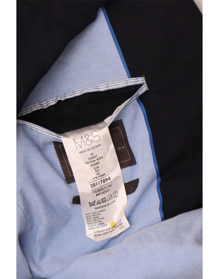 Marks & Spencer Herre 2-knaps blazerjakke UK 42 Large Navy Blue Flax