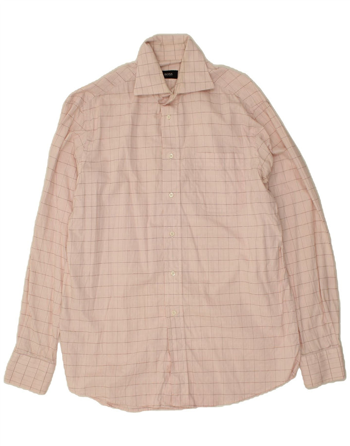 HUGO BOSS Mens Shirt Size 39 15 1/2 Medium Pink Check Cotton Vintage Hugo Boss and Second-Hand Hugo Boss from Messina Hembry 