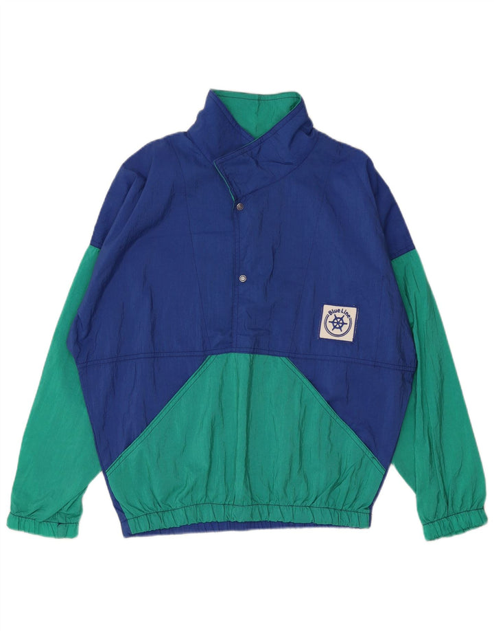 Vintage męska bluza dresowa z wierzchnią kurtką XL, niebieska, z blokami kolorów, poliamid
