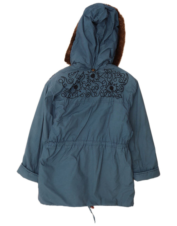 Cappotto vintage da donna oversize con cappuccio e giacca a vento UK 10 piccolo floreale blu