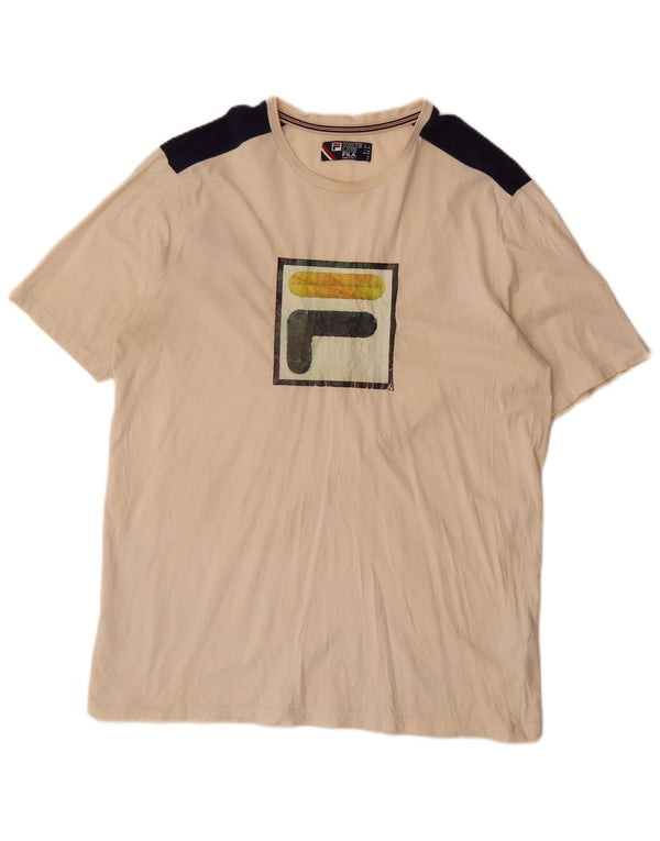 Fila Herre Grafisk T-Shirt Top 2XL Beige Colourblock Bomuld