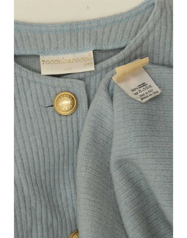 Roccobarocco Womens Graphic Asymmetric Cardigan Sweater IT 46 Large Blue