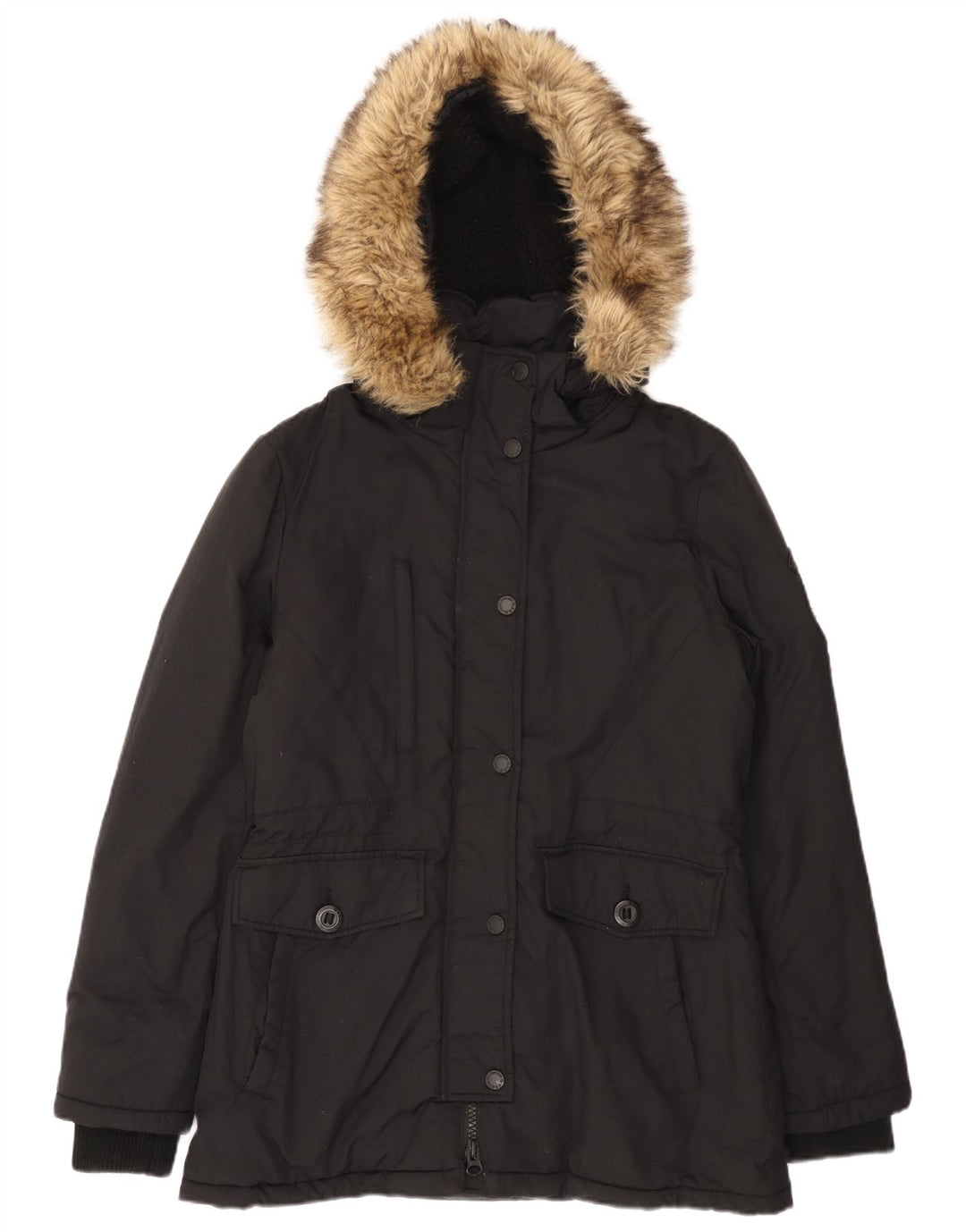 Superdry Parkajakke med hætte til kvinder UK 12 Medium Sort Nylon