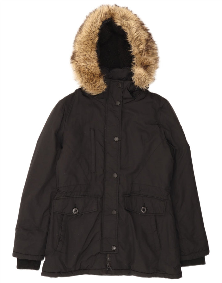 Superdry Parkajakke med hætte til kvinder UK 12 Medium Sort Nylon
