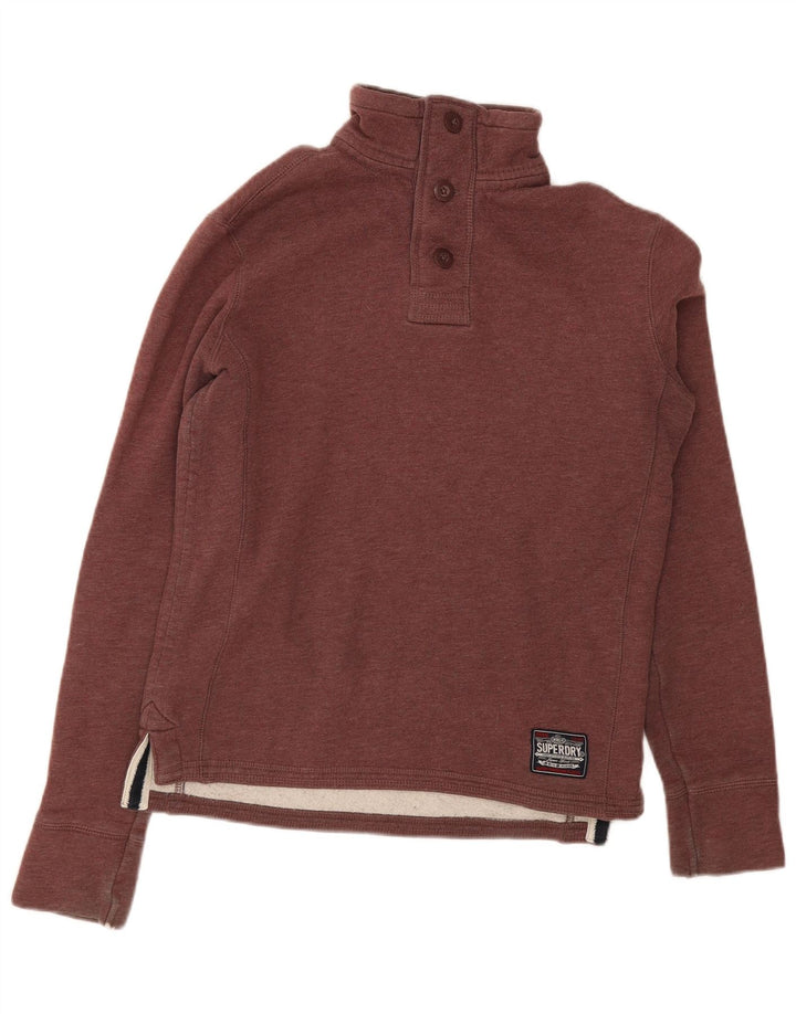 Superdry Herre Button Neck Sweatshirt Jumper Lille Bourgogne bomuld