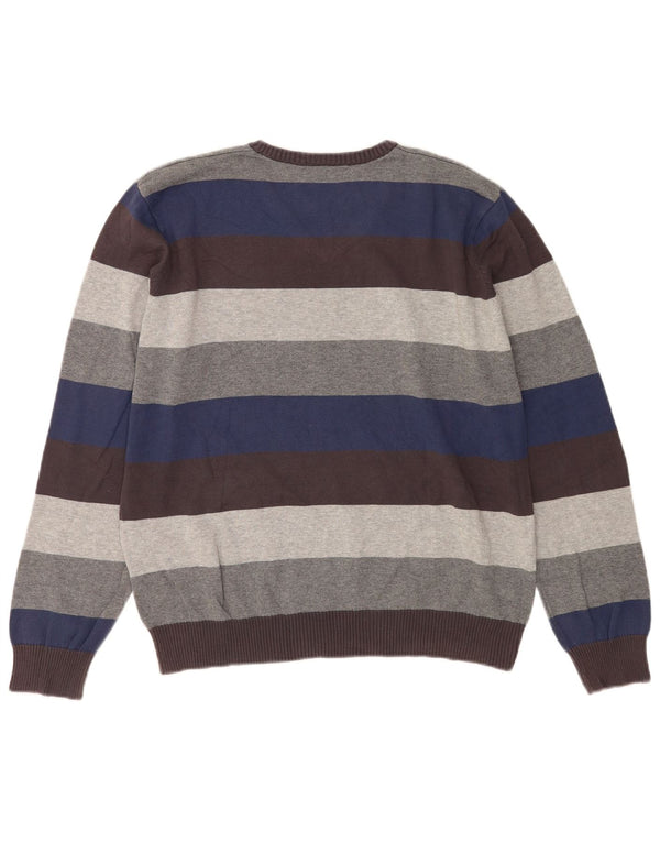 Zara Mens V-Neck Jumper Sweater Large Multicoloured Striped Cotton