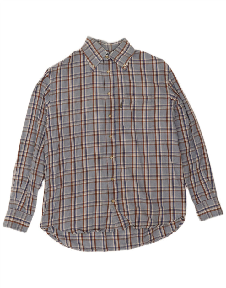 Belfe Mens Shirt Size 39 Medium Blue Check Cotton