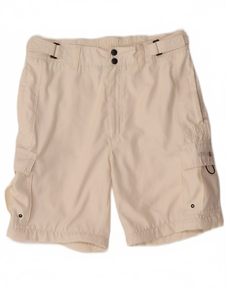 VINTAGE Mens Cargo Shorts Large W32  Off White Polyester Vintage Vintage and Second-Hand Vintage from Messina Hembry 