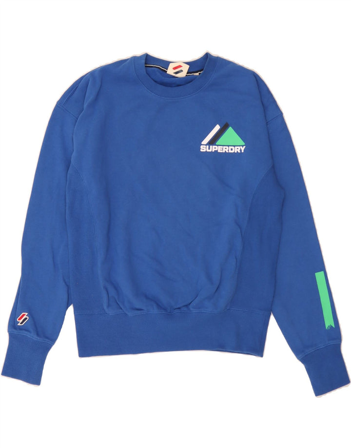 SUPERDRY Womens Graphic Sweatshirt Jumper UK 12 Medium  Blue Cotton Vintage Superdry and Second-Hand Superdry from Messina Hembry 