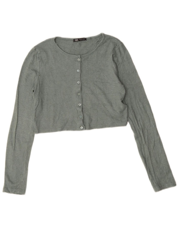 Zara Womens Crop Cardigan Sweater UK 12 Viscose Vert Moyen