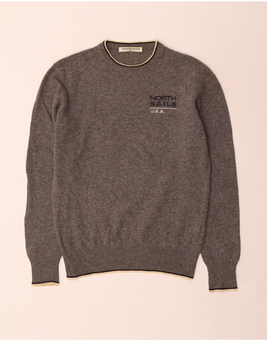 North Sails Mens Graphic Crew Neck Jumper Sweater Medium Grey Flecked Wool