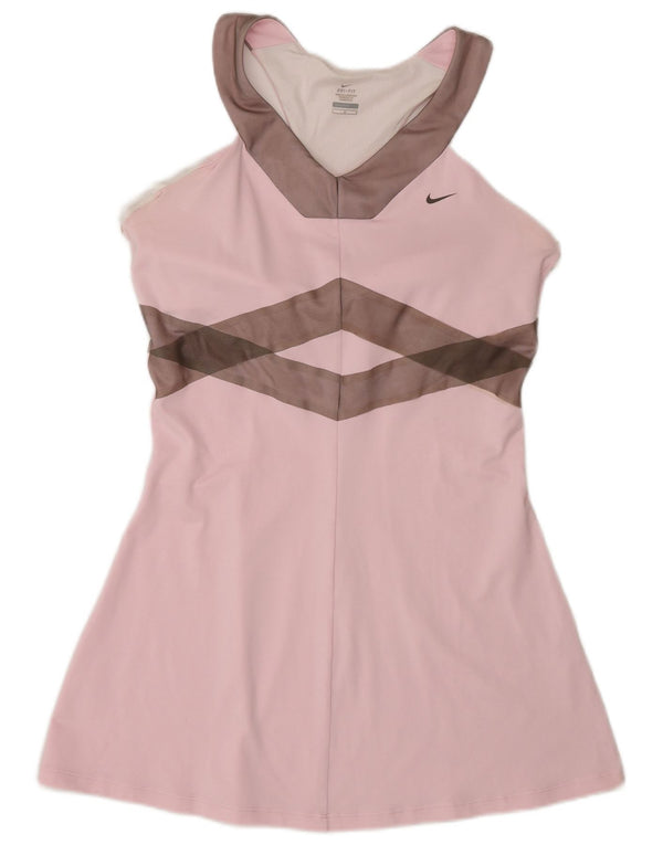 Nike Womens Dri Fit Sleeveless Tennis Dress UK 14 Large Pink Colourblock