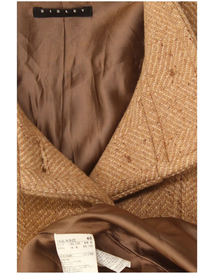 Sisley Womens Overcoat IT 40 Small Beige Herringbone Polyester