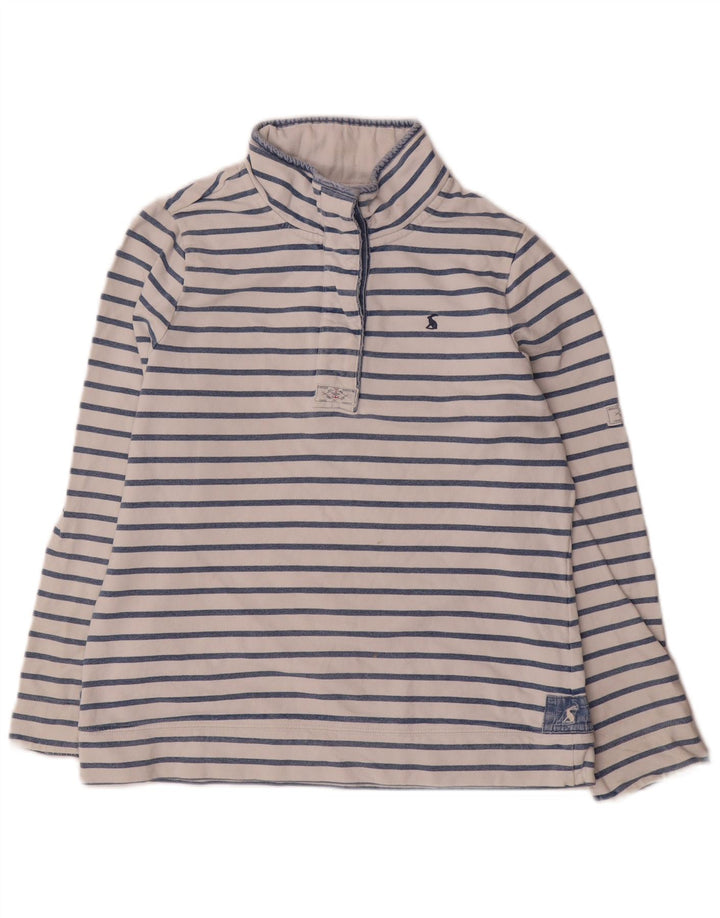 Joules Womens Button Neck Sweatshirt Jumper UK 12 Medium Blue Striped
