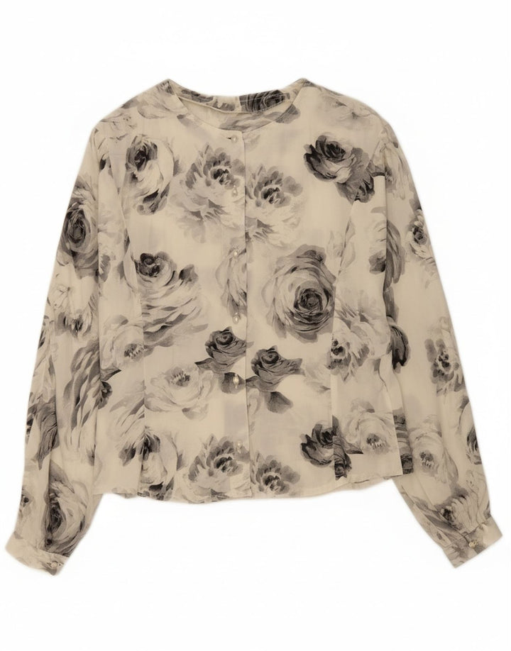 VINTAGE Womens Shirt Blouse UK 14 Medium Grey Floral Vintage Vintage and Second-Hand Vintage from Messina Hembry 