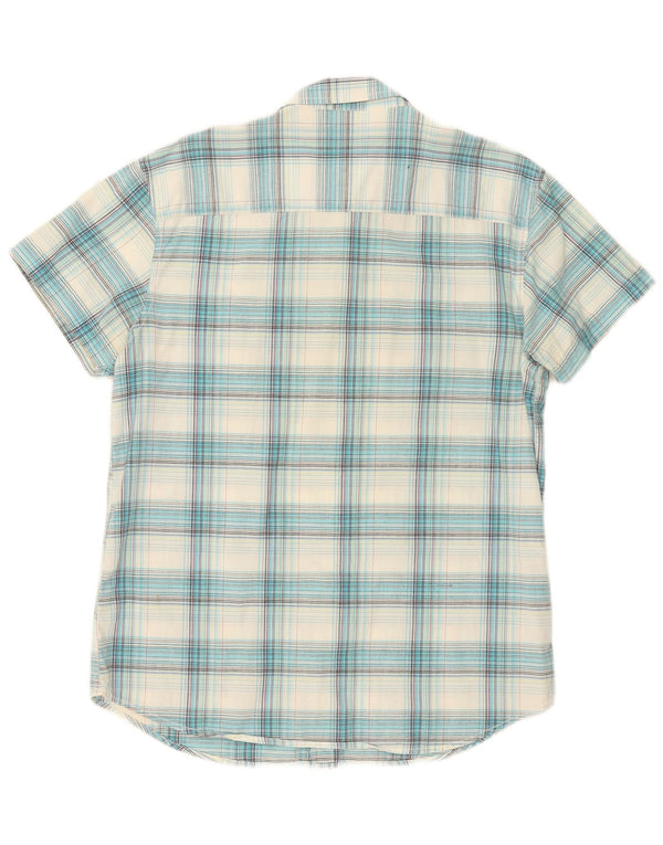 Camisa Wrangler masculina de flanela de manga curta XL azul xadrez algodão